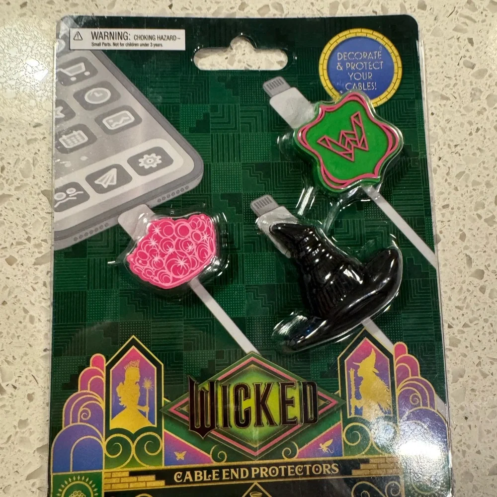 Wicked Charging Cable End Protectors NIB Elphaba’s Hat, Glinda’s Crown, W Logo